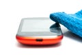 Cleaning the smart phone Royalty Free Stock Photo