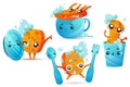Cleaning sponge with dishes, cute cartoon mascot