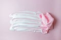 Cleaning sponge and wipes a soapy foam on a pink background. Cleaning concept, cleaning service Royalty Free Stock Photo