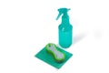 Cleaning spray bottle, sponge and brush Royalty Free Stock Photo