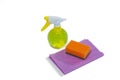 Cleaning spray bottle, sponge and cloth Royalty Free Stock Photo