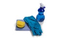 Cleaning spray bottle, sponge and glove Royalty Free Stock Photo