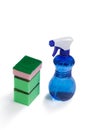 Cleaning spray bottle and stack of scrubber Royalty Free Stock Photo