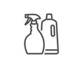 Cleaning spray and Shampoo line icon. Cleanser.