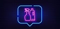 Cleaning spray and Shampoo line icon. Cleanser. Neon light speech bubble. Vector Royalty Free Stock Photo
