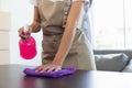 cleaning staff is cleaning room for customers who want cleaning staff to clear room before staying in next round for cleanliness