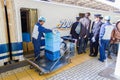 Cleaning staff on the train waiting for Shinkansen bullet train Royalty Free Stock Photo