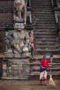 Cleaning the street Bhaktapur Royalty Free Stock Photo