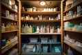 cleaning supplies being organized in a closet or storage room Royalty Free Stock Photo