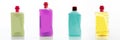 Cleaning supplies bottles set isolated against white background