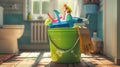 The cleaning supplies bucket.AI generated image Royalty Free Stock Photo