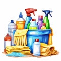 Cleaning supplies in colorfull plastic packaging