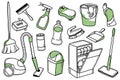 Cleaning supplies doodle icons