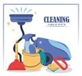 Cleaning supplies equipment, vacuum bucket spray brush sponge plunger and sponge