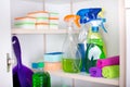 Cleaning supplies in pantry Royalty Free Stock Photo