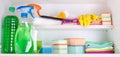 Cleaning supplies in pantry Royalty Free Stock Photo