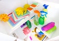 Cleaning supplies in pantry Royalty Free Stock Photo