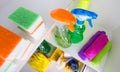 Cleaning supplies in pantry Royalty Free Stock Photo