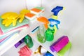 Cleaning supplies in pantry Royalty Free Stock Photo