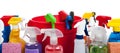 Cleaning supplies in a red bucket on white Royalty Free Stock Photo