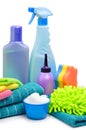 Cleaning supplies, sponge, microfibre, towels, napkins Royalty Free Stock Photo