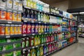 Cleaning Supplies, Sprays, Liquids Cleaning Detergents For Sale On Supermarket Stand. Bottles With Cleaning Products For Cleaning