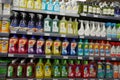 Cleaning Supplies, Sprays, Liquids Cleaning Detergents For Sale On Supermarket Stand. Bottles With Cleaning Products For Cleaning