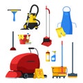 Cleaning supplies tools equipment accessories set Royalty Free Stock Photo