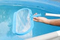 Cleaning swim pool Blue Abstract background out of focus Royalty Free Stock Photo