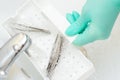 Hand cleans systems for tweezers Royalty Free Stock Photo