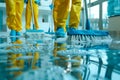 Cleaning team with mops and brushes Generative AI Royalty Free Stock Photo