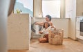 Cleaning, teamwork and washing machine with mother and daughter for helping, learning and cleaner. Housekeeping, laundry Royalty Free Stock Photo