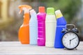 Cleaning time with cleaning materials and tools Royalty Free Stock Photo