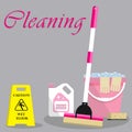 Cleaning time concept with cleaning products in pink color Royalty Free Stock Photo