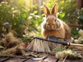 Cleaning time for lion rabbit Royalty Free Stock Photo