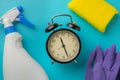 Cleaning time with cleaning materials and tools Royalty Free Stock Photo