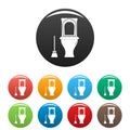 Cleaning toilet icons set color
