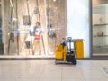 Cleaning tools cart wait for cleaner.Bucket and set of cleaning equipment in the Department store. janitor service janitorial for Royalty Free Stock Photo