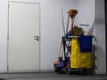 Cleaning tools cart wait for cleaning.Bucket and set of cleaning equipment in the office Royalty Free Stock Photo