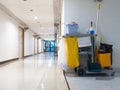 Cleaning tools cart wait for maid or cleaner in the hospital. Bucket and set of cleaning equipment in the hospital. Concept Royalty Free Stock Photo