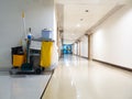 Cleaning tools cart wait for maid or cleaner in the hospital. Bucket and set of cleaning equipment in the hospital. Concept of ser Royalty Free Stock Photo