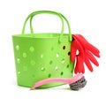 Cleaning tools: dustpan,broom,glove,sponge and basket