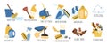 Cleaning tools elements, detergent, duster set. Vector illustration in Royalty Free Stock Photo