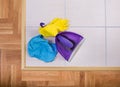 Cleaning tools on floor Royalty Free Stock Photo