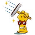 Cleaning tools in hand. Vector icon. Cartoon character