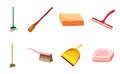 Cleaning tools icon set, cartoon style Royalty Free Stock Photo