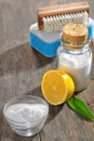 Cleaning tools with lemon and sodium bicarbonate Royalty Free Stock Photo