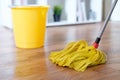 Cleaning tools on parquet Royalty Free Stock Photo