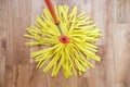 Cleaning tools on parquet floor Royalty Free Stock Photo