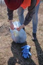 Cleaning trash in the forest, ecoactivist Royalty Free Stock Photo